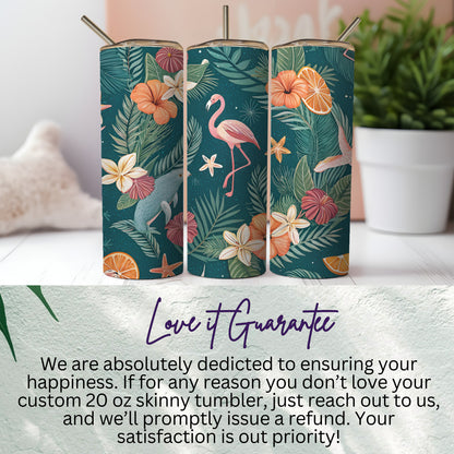 Tropical Floral and Flamingo Pattern Skinny Tumbler