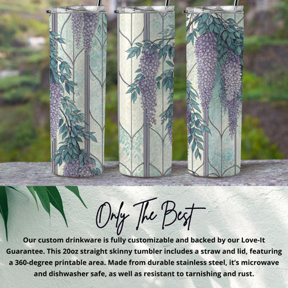 Wisteria Flowers At Faux Stained Glass Window 20 oz Skinny Tumbler - Walk Greener