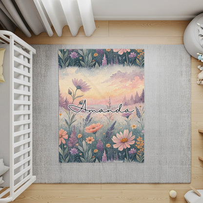 Amanda Personalized Flowers and Sunset Nursery Decor Rug