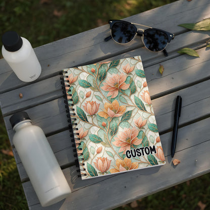 Custom Flower Pattern Spiral Notebook with Leaves Design