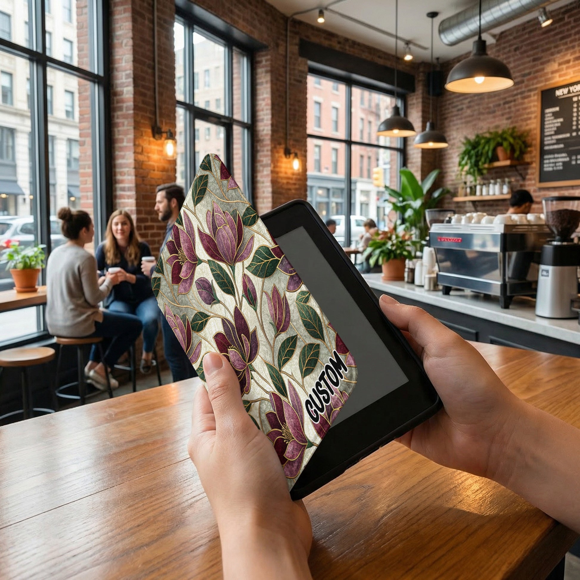 Custom Floral Tablet Cover with Vibrant Leaf Design