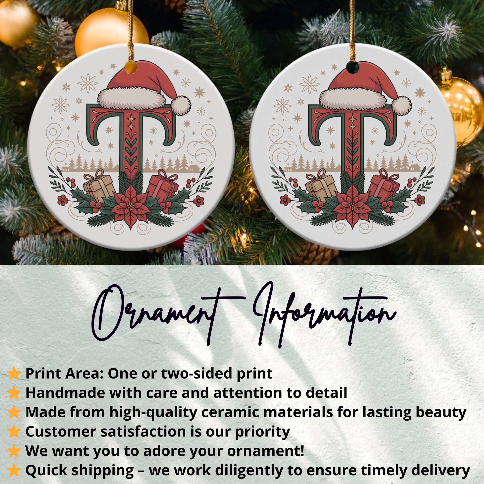 Santa Hat Initial Ornament Christmas Holiday Decor product