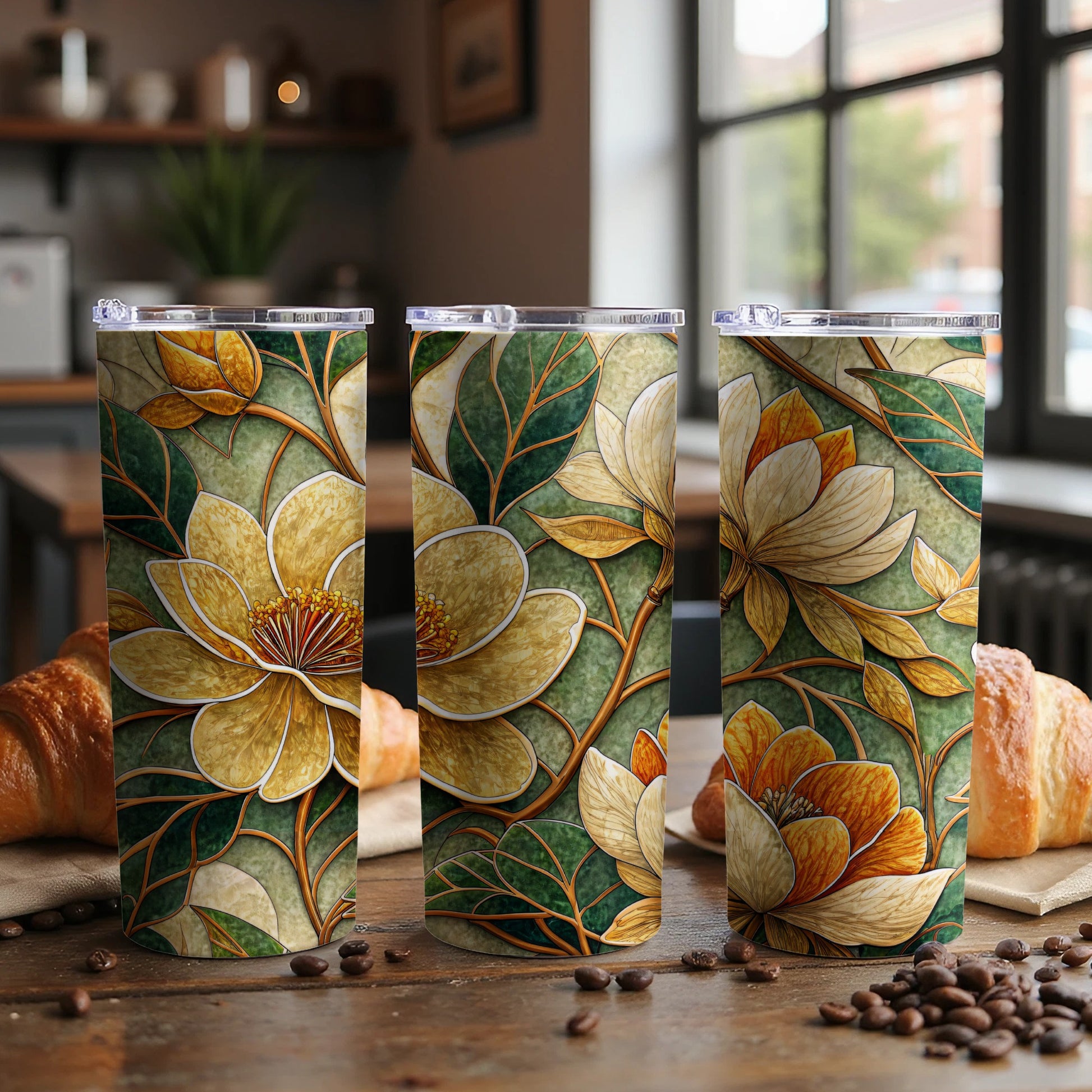 Floral Arrangement Yellow Flower and Green Leaves Art 20 oz Skinny Tumbler - Walk Greener