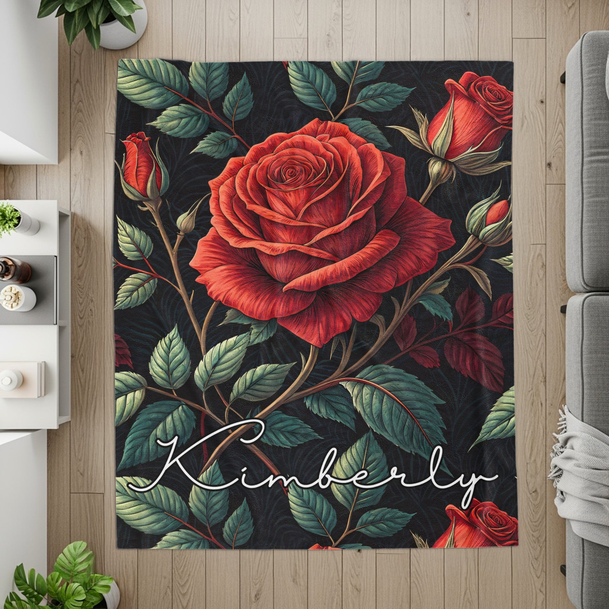 Red Roses With Leaves Custom Name Blankets Product - Walk Greener