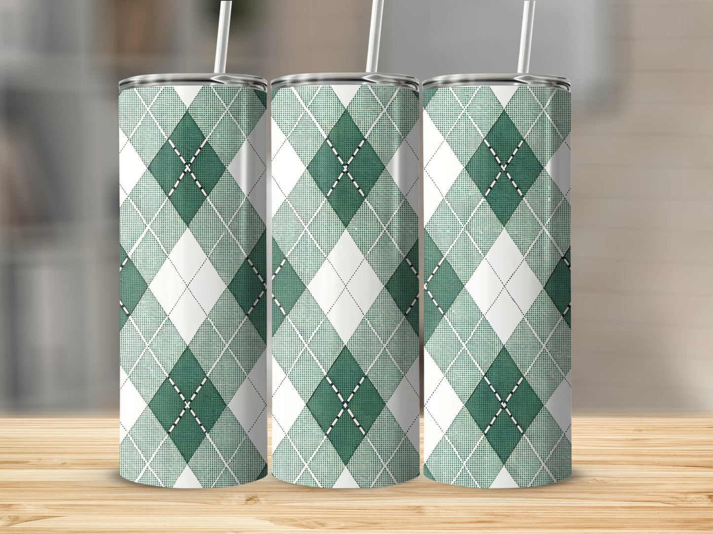 Stylish Green Argyle Plaid Pattern Tumbler Product