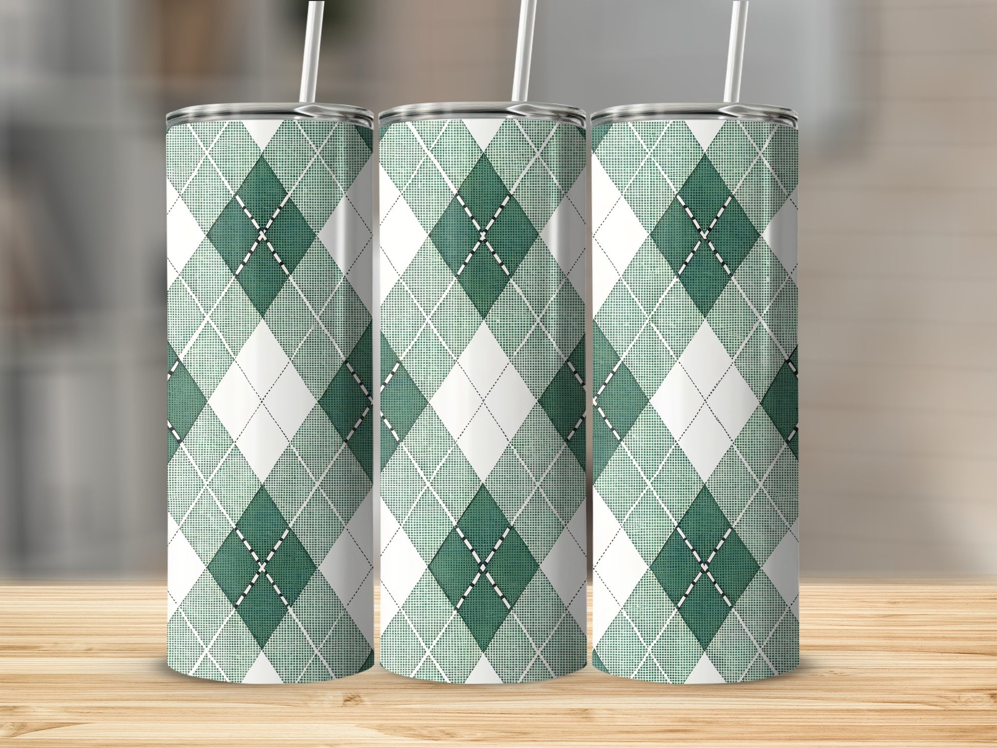 Stylish Green Argyle Plaid Pattern Tumbler Product