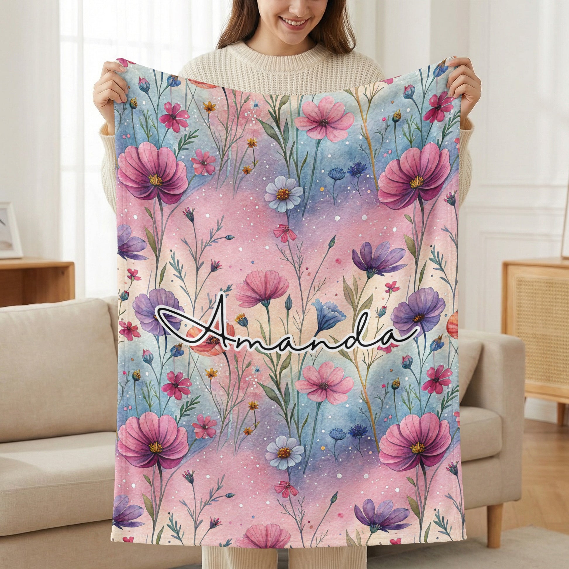 Personalized Floral Blanket with Amanda Name Custom Design
