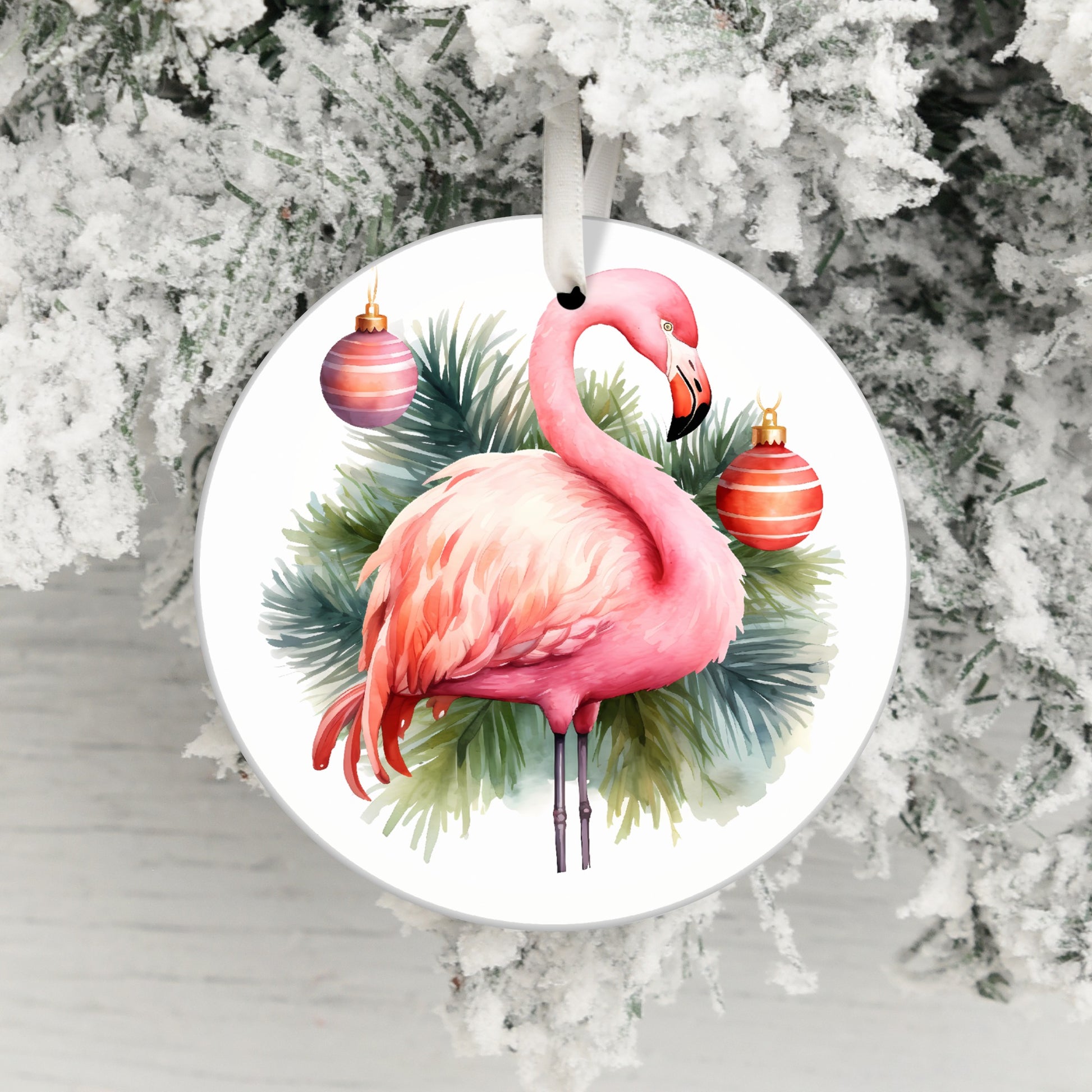 Flamingo with Ornaments Round Christmas Ornament product type