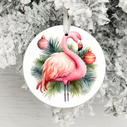 Flamingo with Ornaments Round Christmas Ornament product type