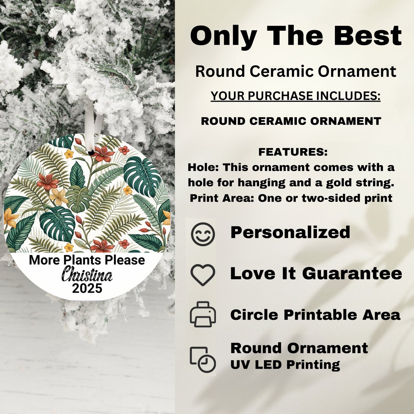 More Plants Please Personalized Round Ornament product type