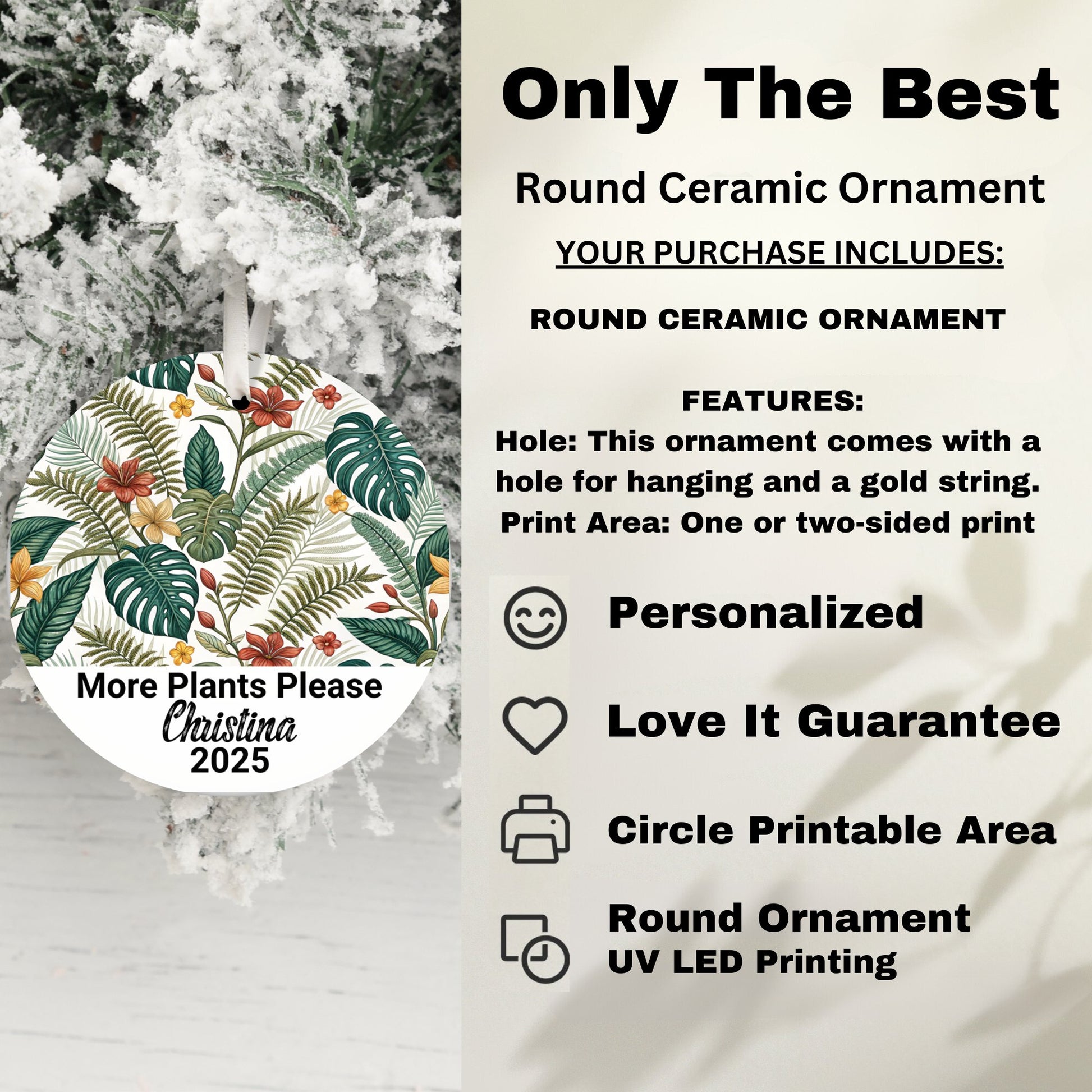 More Plants Please Personalized Round Ornament product type