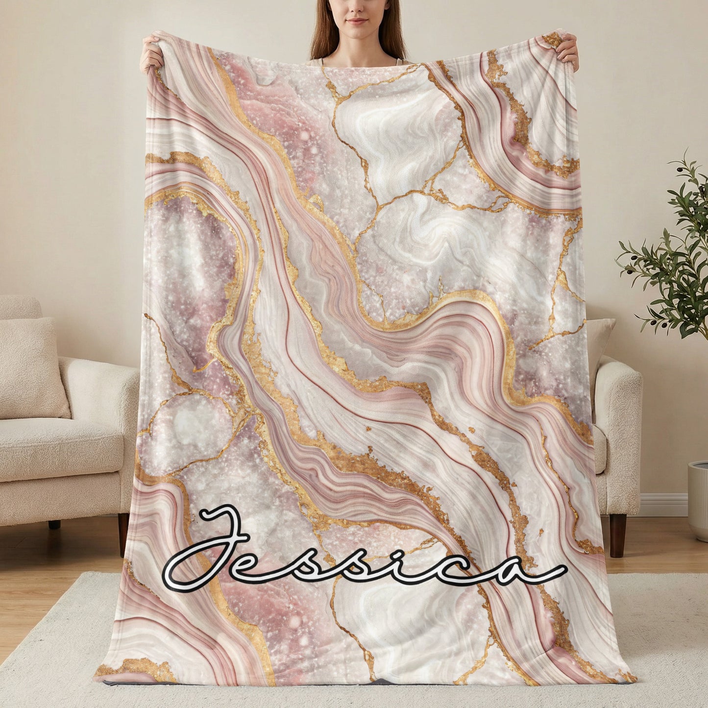 Elegant Custom Name Agate Design Print Personalized Custom Blanket - Walk Greener