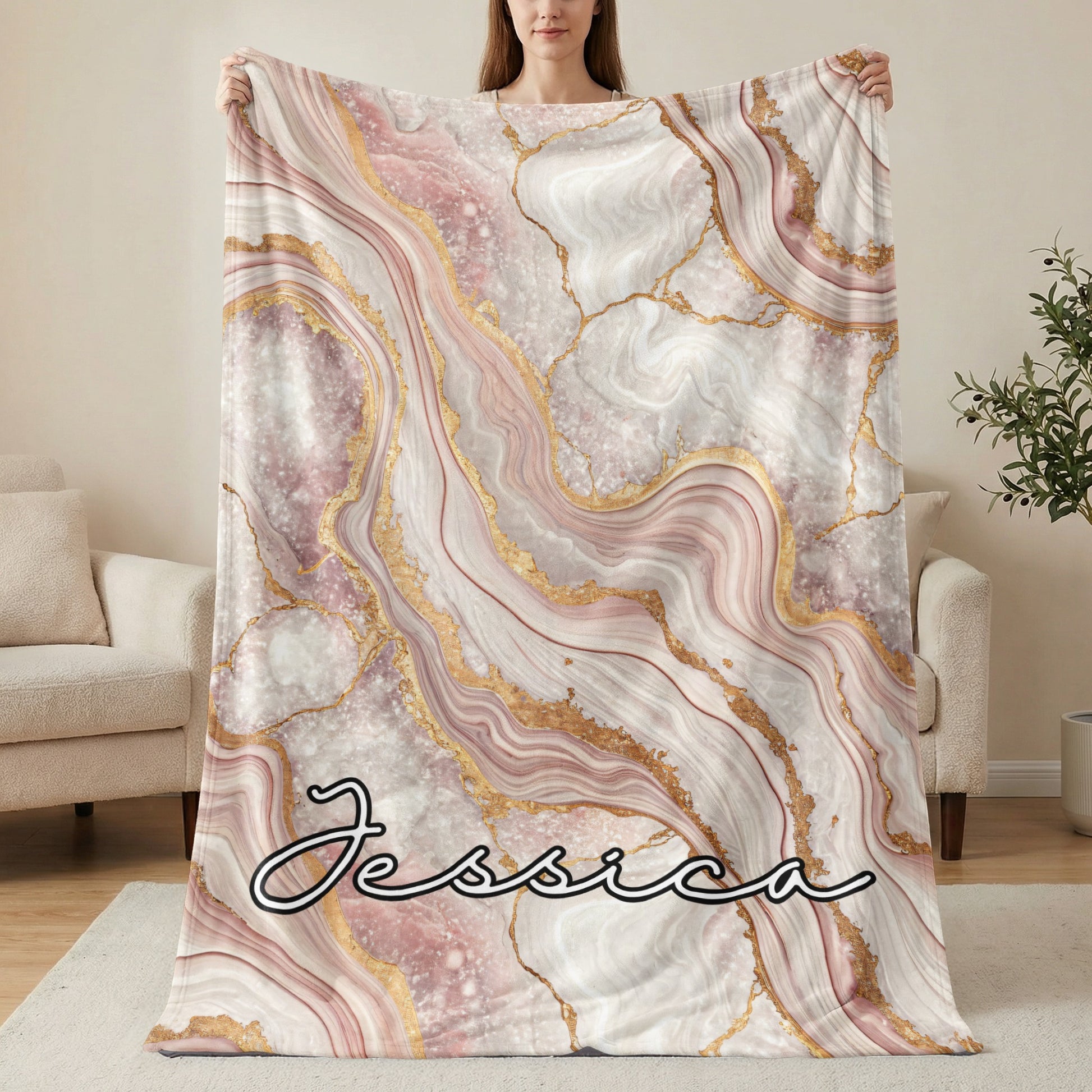 Elegant Custom Name Agate Design Print Personalized Custom Blanket - Walk Greener