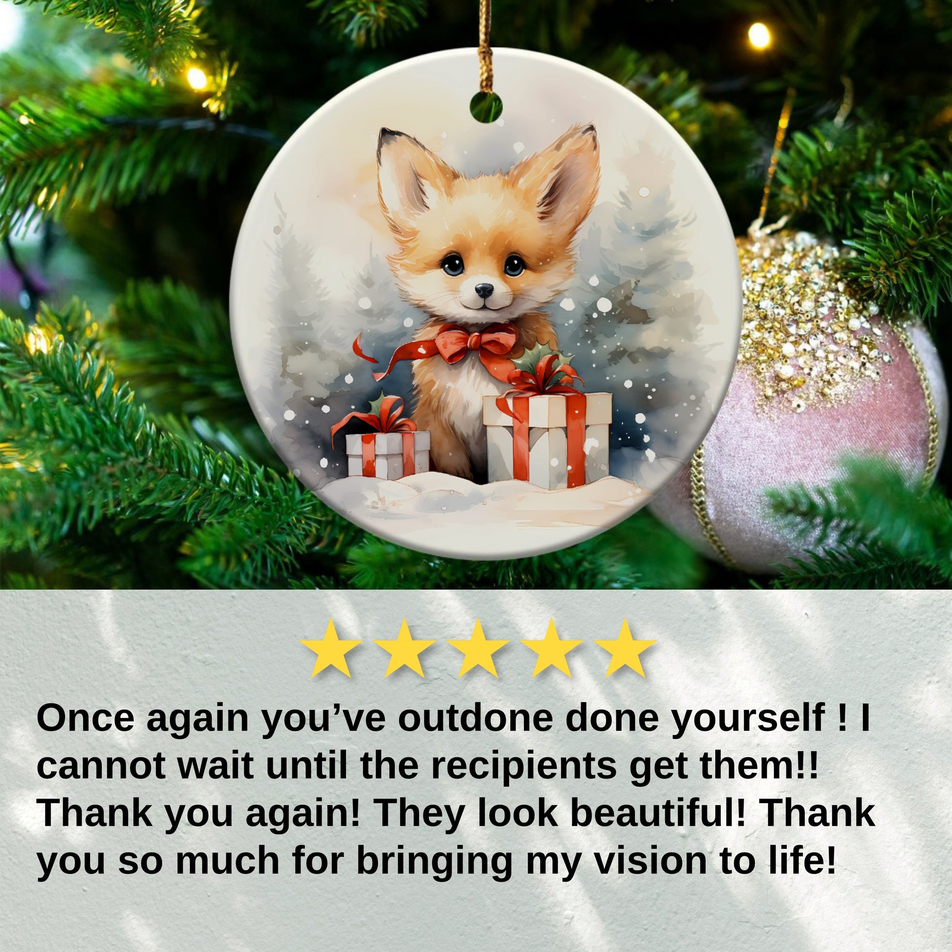 Festive Fox with Presents Christmas Tree Ornament product