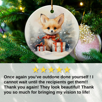 Festive Fox with Presents Christmas Tree Ornament product
