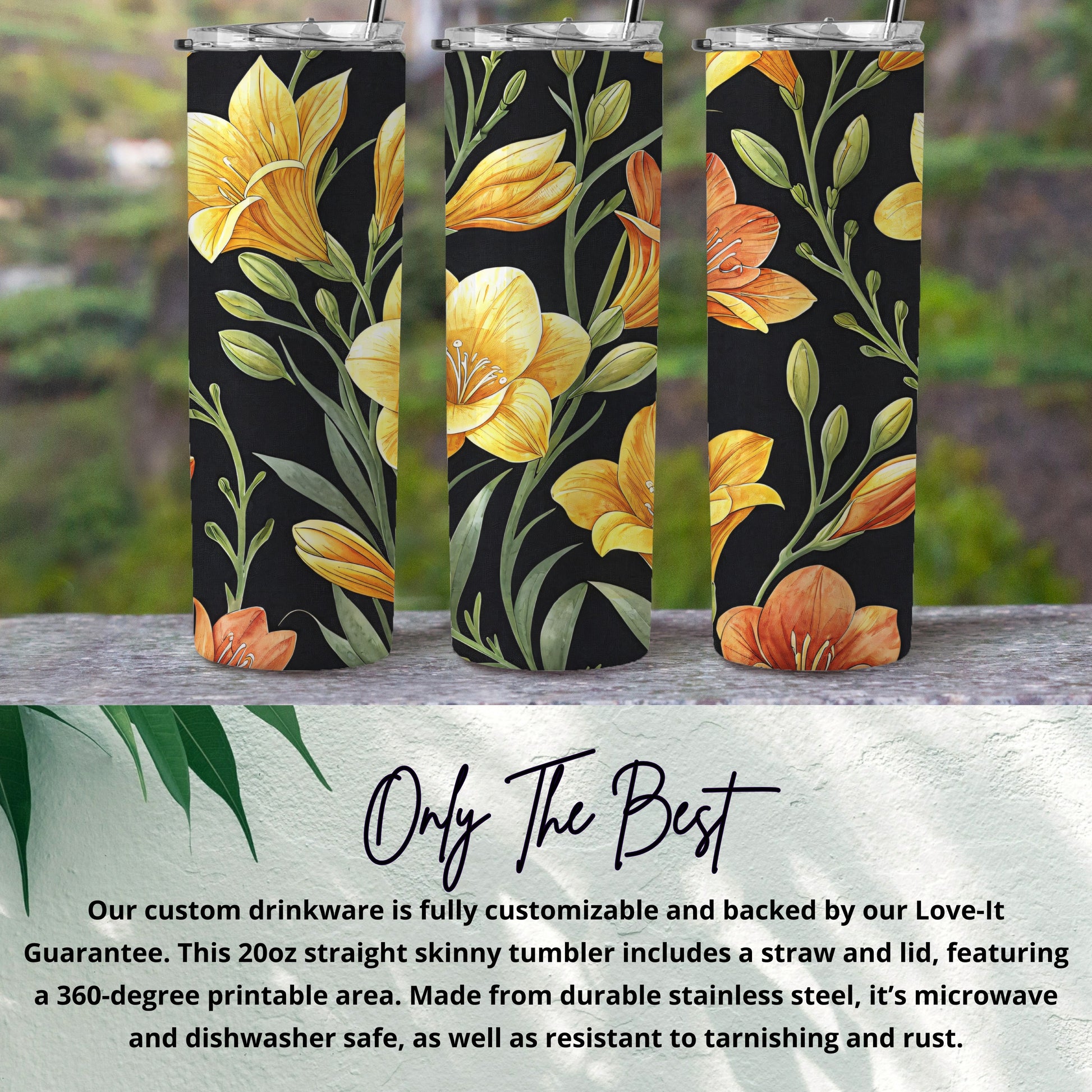 Yellow Orange Flowers Pattern Tumbler Beautiful Art Tumblers - Walk Greener