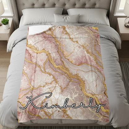 Custom Marble Pink Gold Design with Name Kimberly Blanket