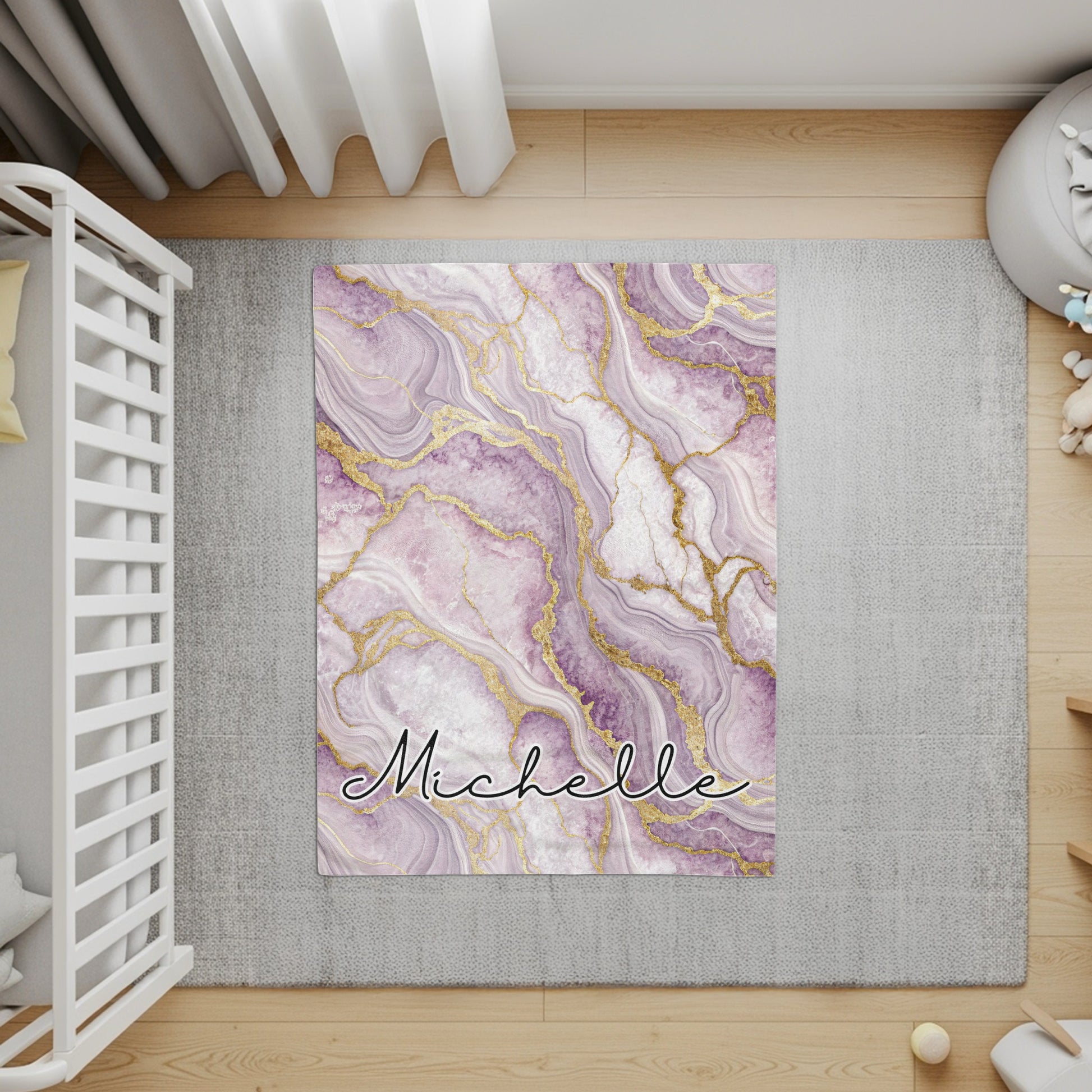 Personalized Purple Marble Design with Name Rug