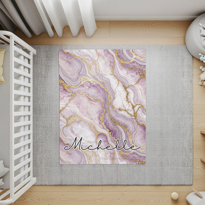 Personalized Purple Marble Design with Name Rug