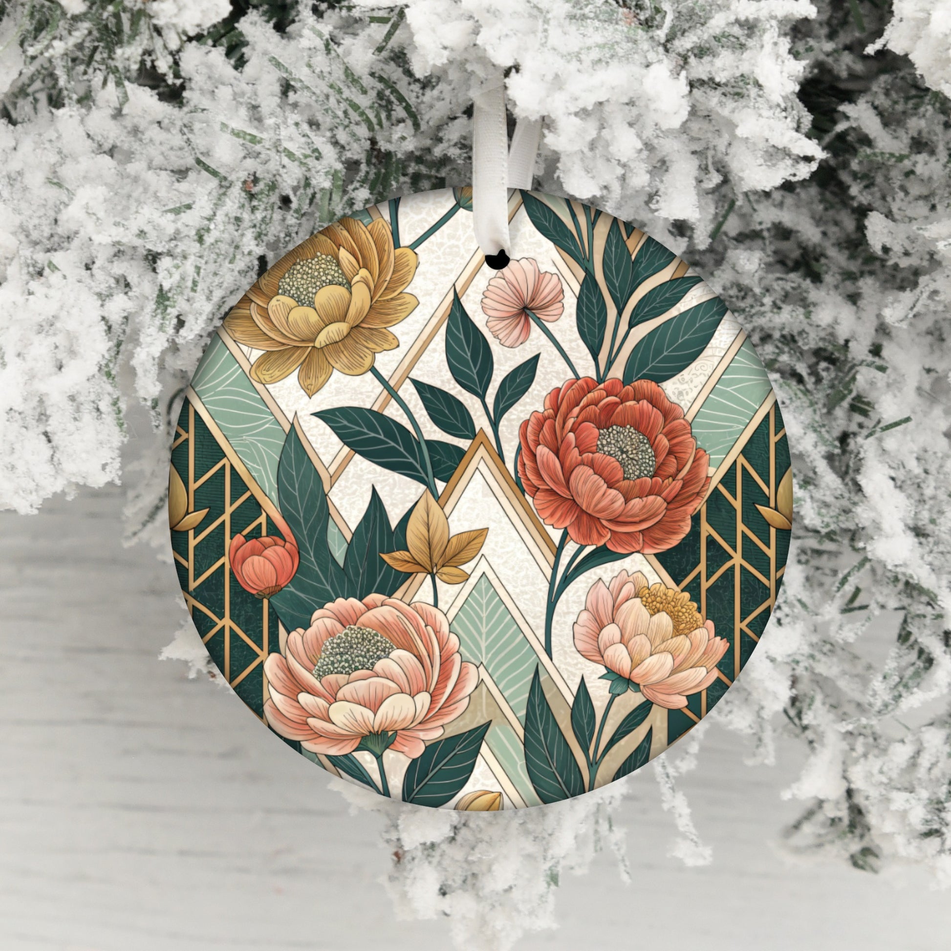 Elegant Floral Design Round Holiday Ornament