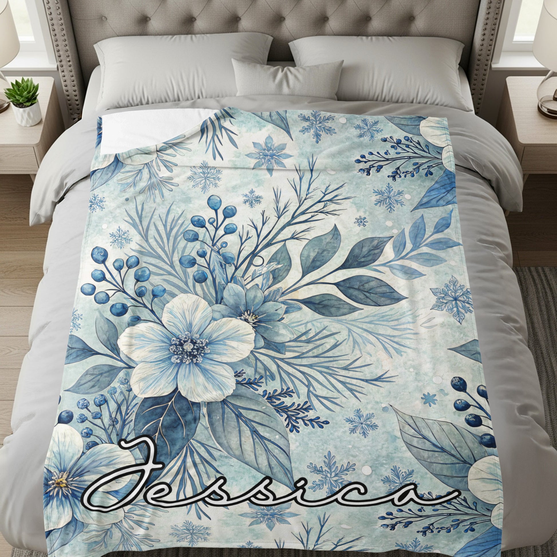 Personalized Jessica Floral Design Blanket Bedding Decor