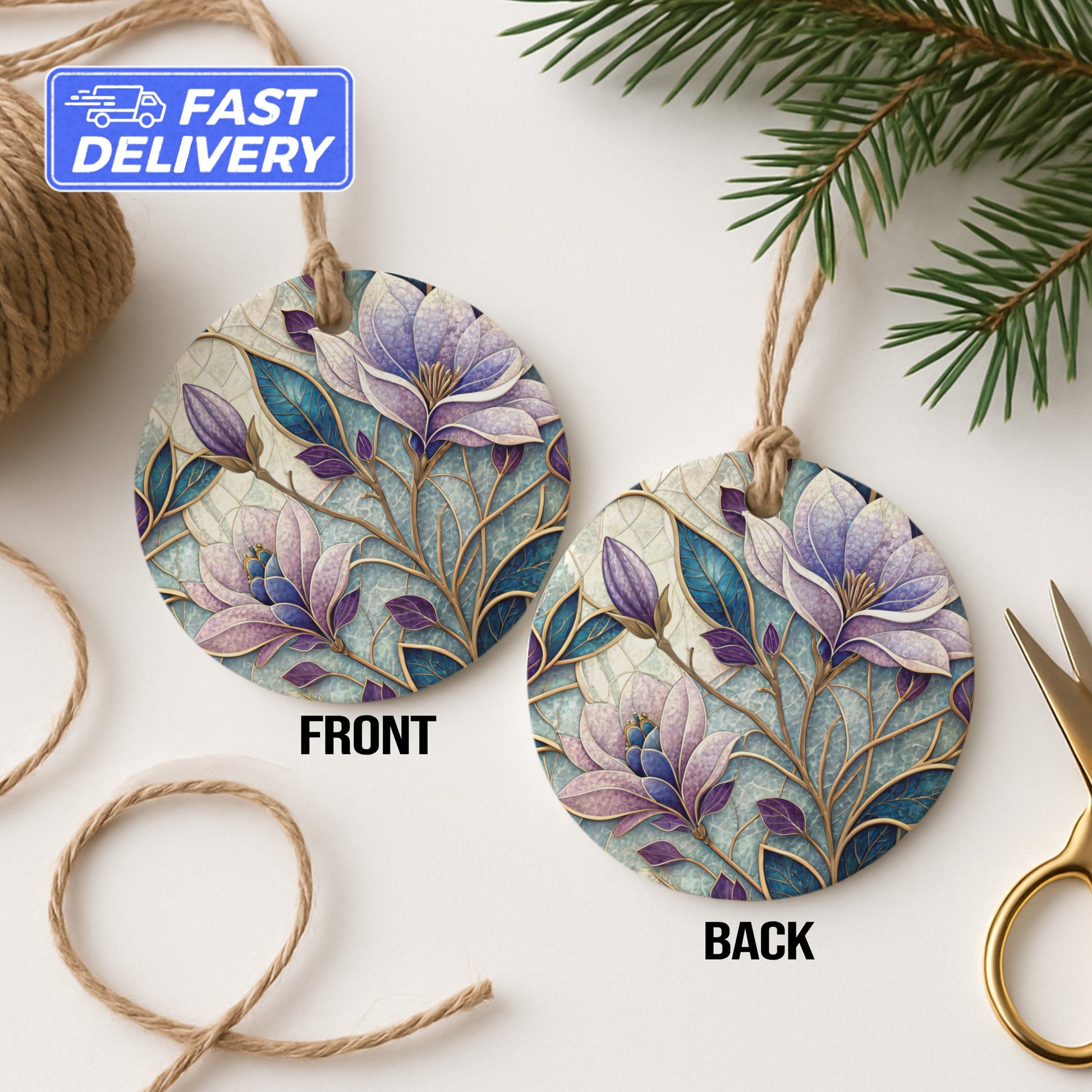 Beautiful Floral Design Front and Back Ornament