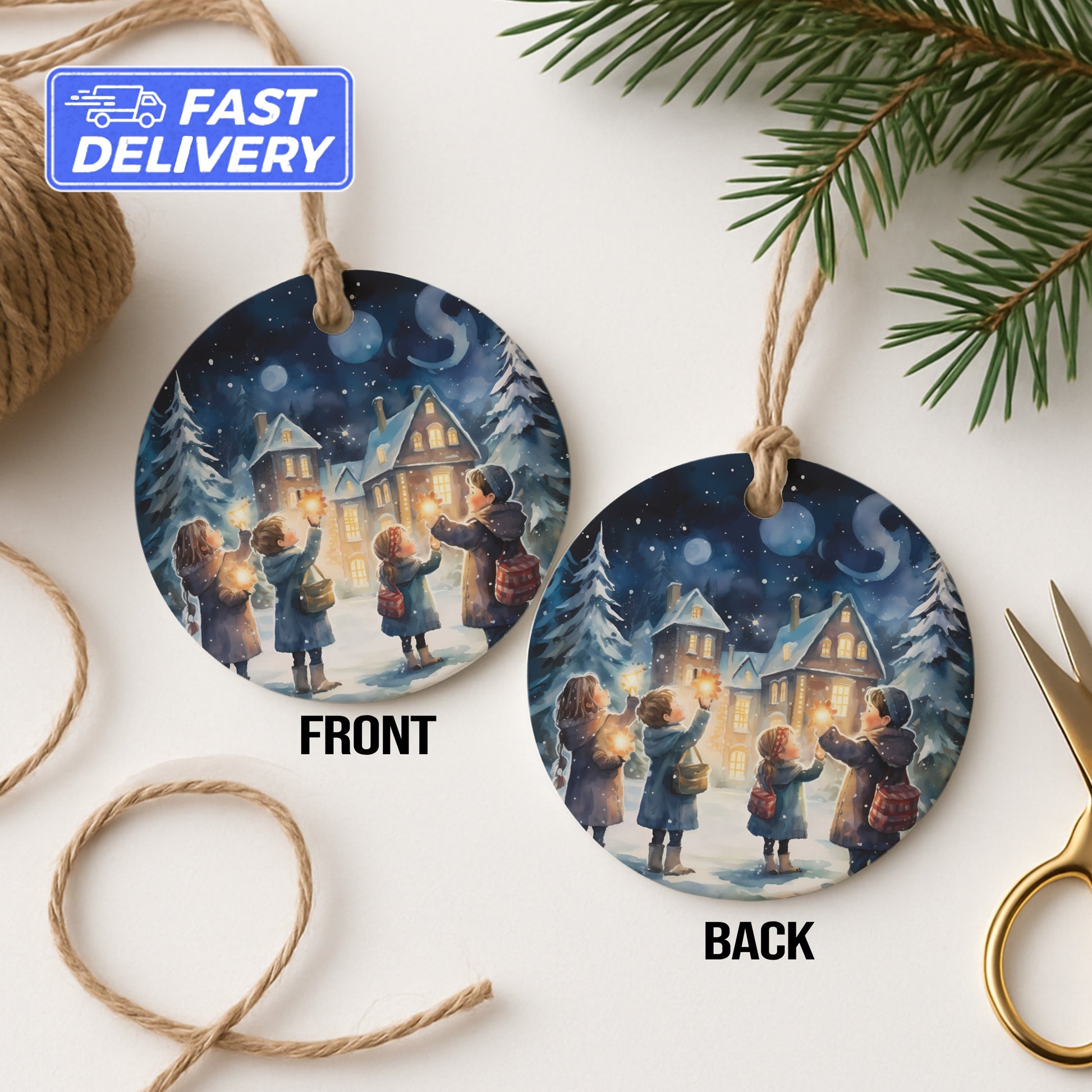 Christmas Village Kids Scene Hanging Ornament product