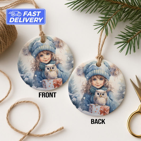 Winter Girl with Owl Double Sided Ornament product type