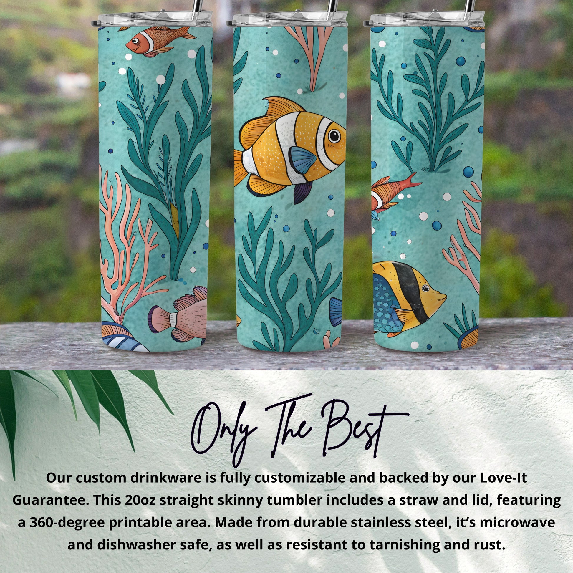 Undersea Friends Aquarium Fishes and Seaweed Pattern Tumbler - Walk Greener
