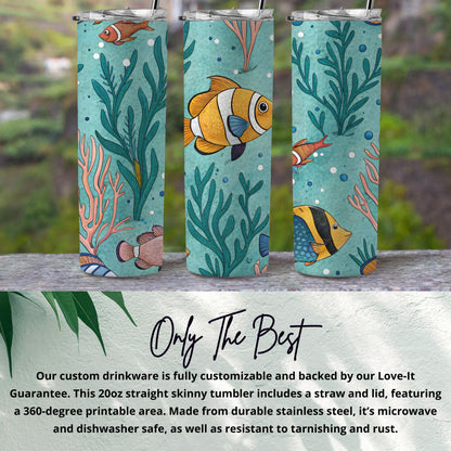 Undersea Friends Aquarium Fishes and Seaweed Pattern Tumbler - Walk Greener