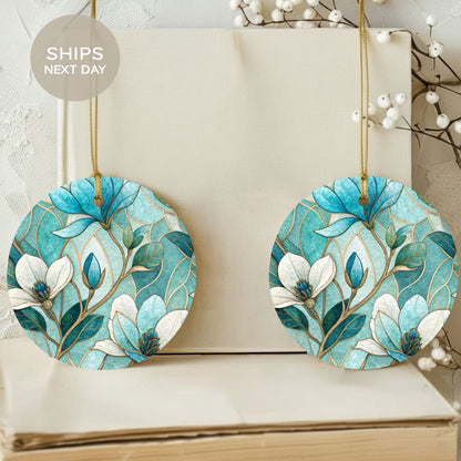 Blue and White Floral Round Hanging Decor Item