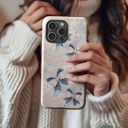 Elegant Blue and White Bow Design Phone Case