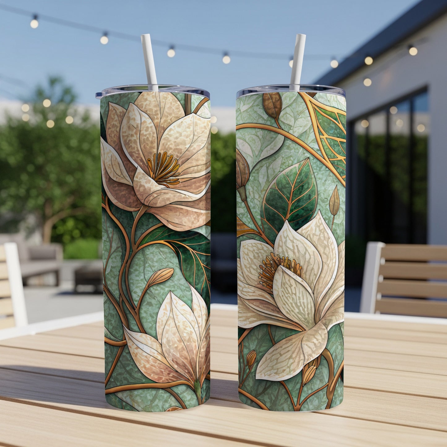 Floral Watercolor Design Art Nouveau Pattern 20 oz Skinny Tumbler - Walk Greener