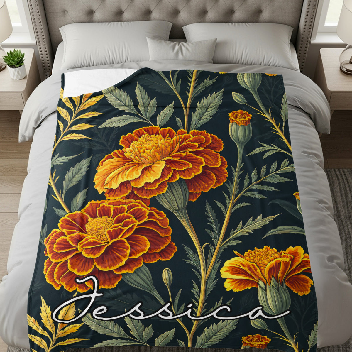 Custom Floral Pattern with Custom Name on it Custom Blanket - Walk Greener