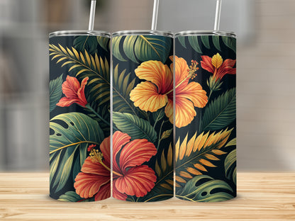 Tropical Hibiscus Floral Design Insulated Tumbler