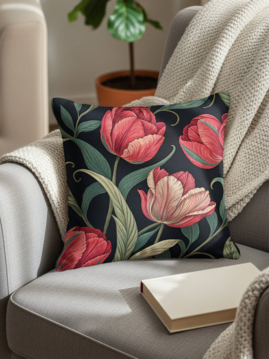 Elegant Red Tulips Seamless Pattern Decorative Floral Throw Pillows - Walk Greener