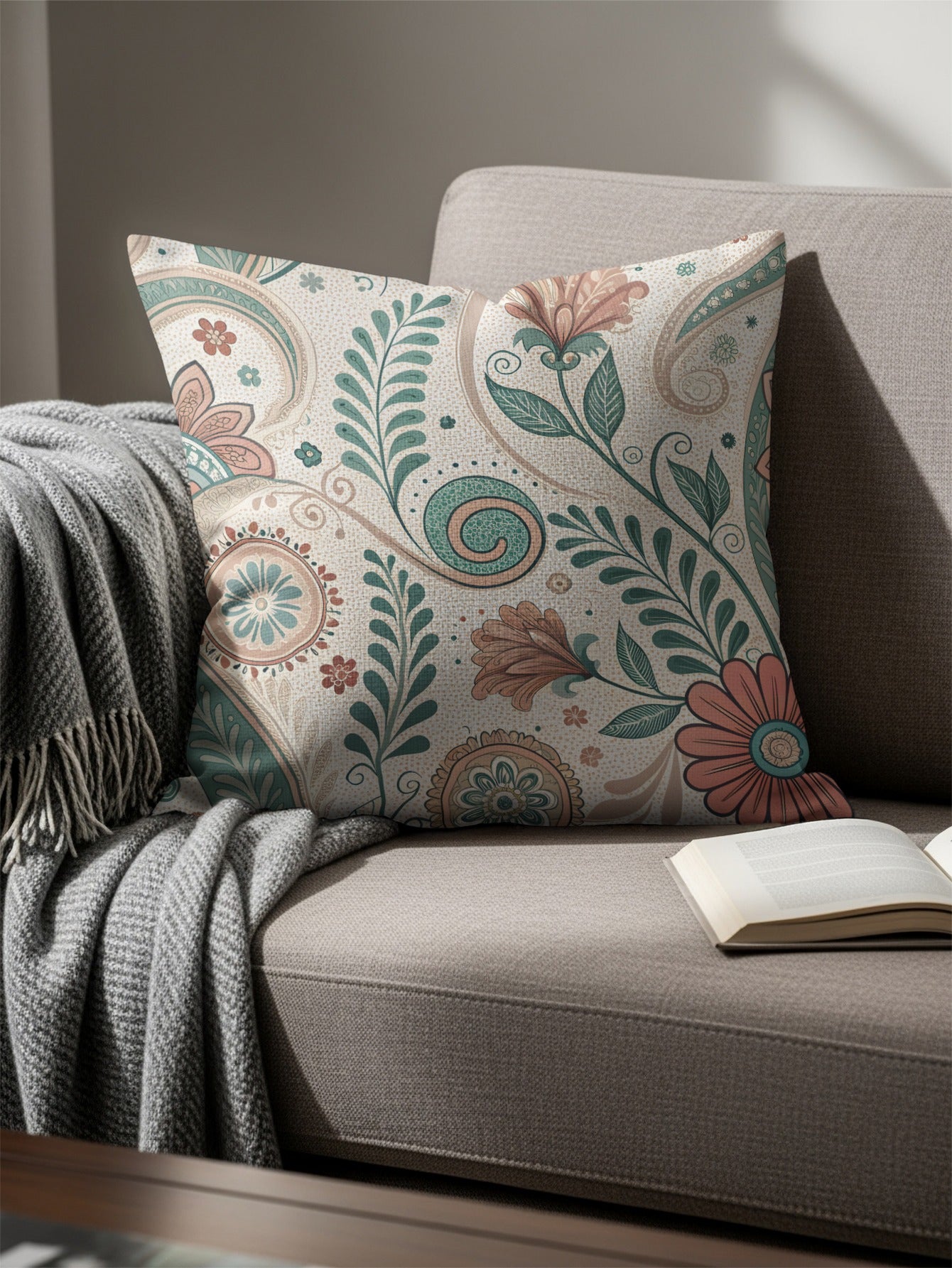 Floral Decorative Cushion Cover with Leaf Patterns