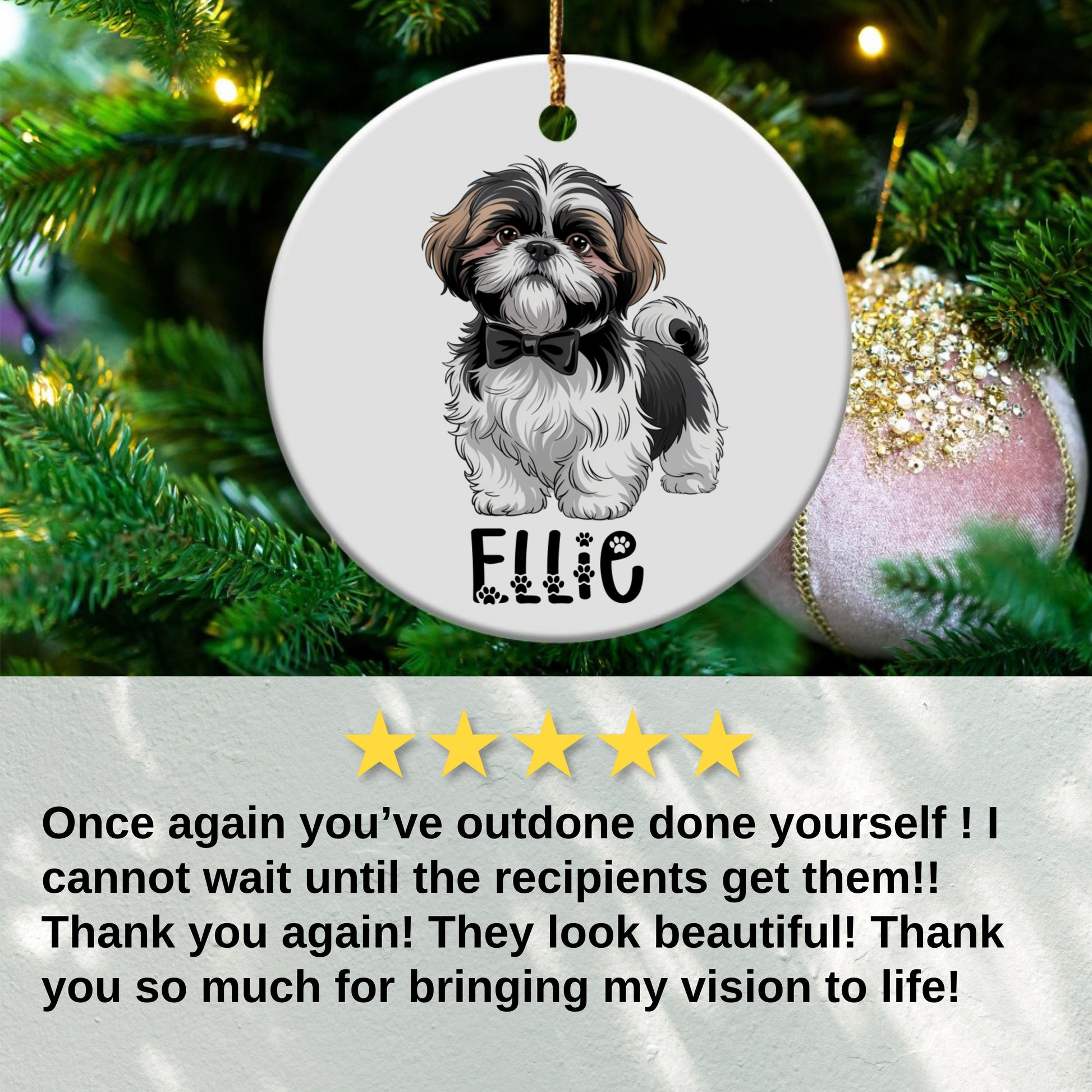 Personalized Dog with Bow Tie Holiday Ornament product type