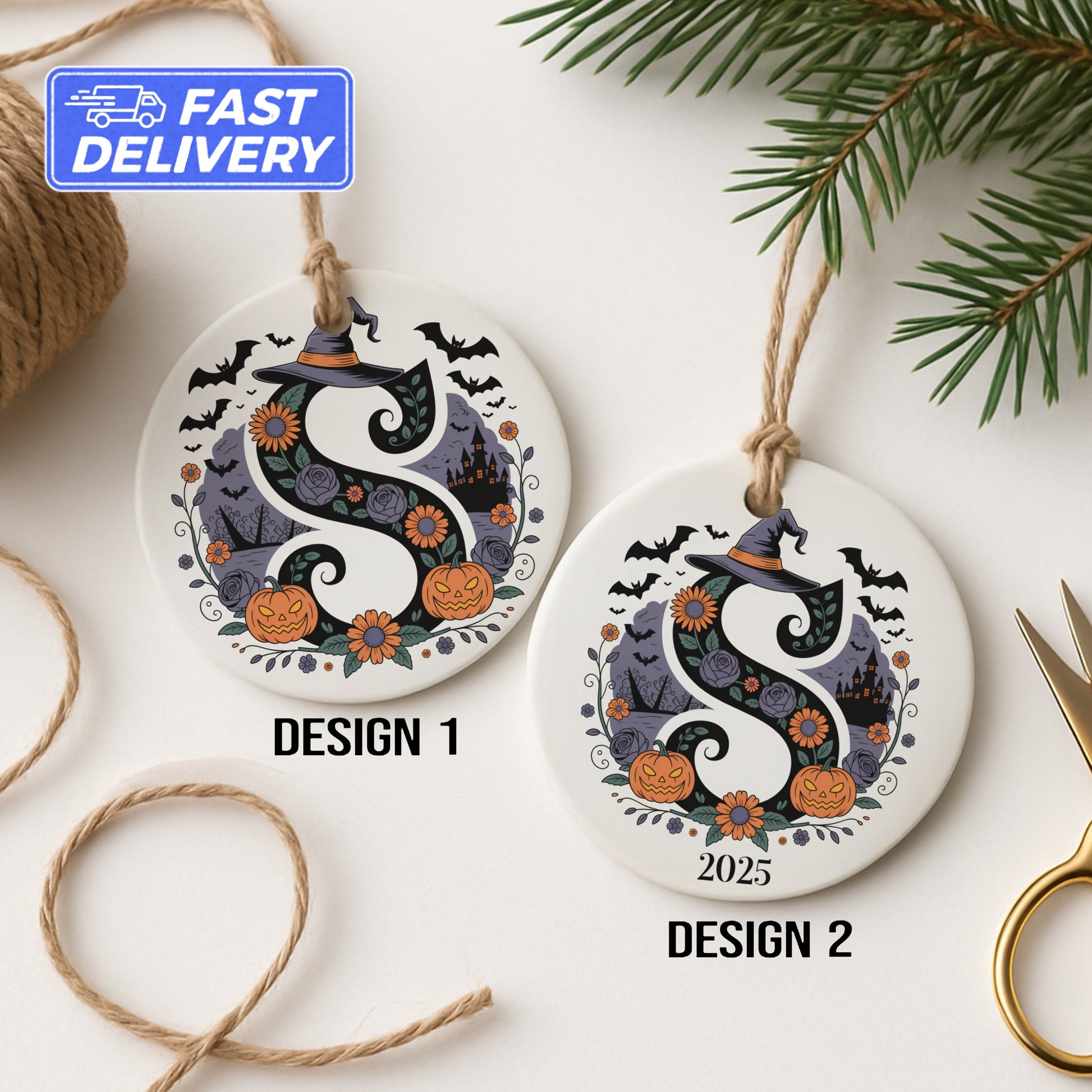 Personalized Pumpkin and Bat Halloween Ornament product