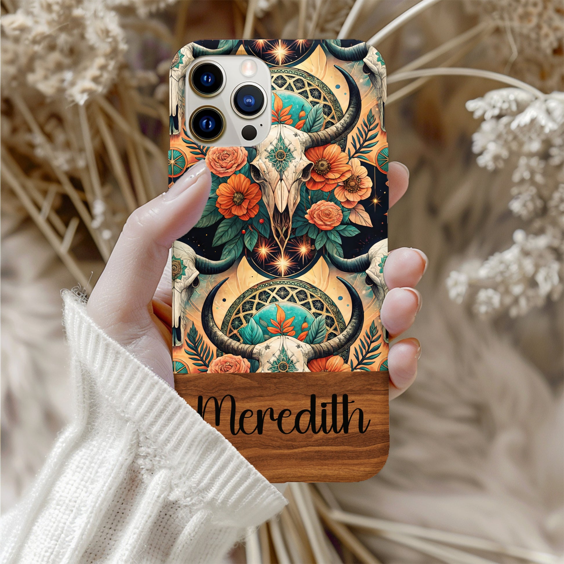 Ornate Bull Skull Floral Pattern Custom Phone Case - Walk Greener
