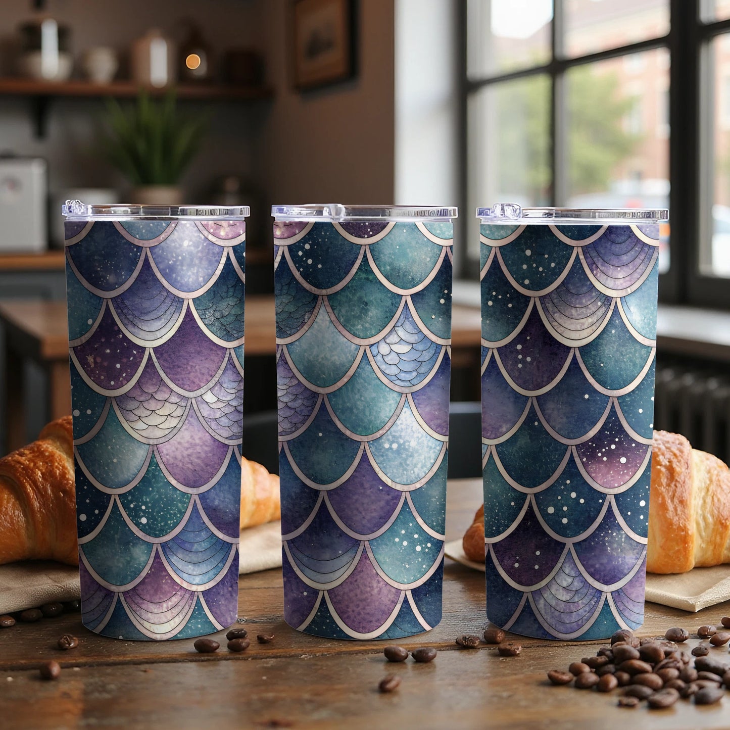 Iridescent Mermaid Scale Patterned Purple Teal Blue Tumbler - Walk Greener