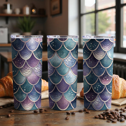 Iridescent Mermaid Scale Patterned Purple Teal Blue Tumbler - Walk Greener