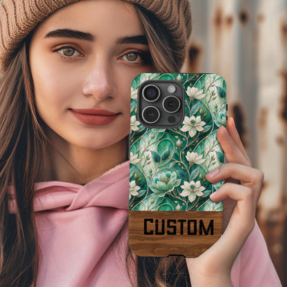 Floral Customizable Phone Case with Green Leaf Design