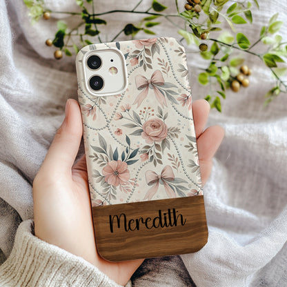 Custom Floral and Bow Design Phone Case with Name Meredith