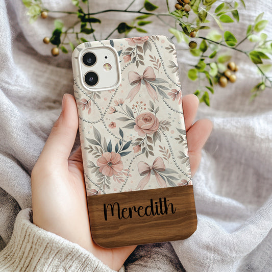 Custom Floral and Bow Design Phone Case with Name Meredith