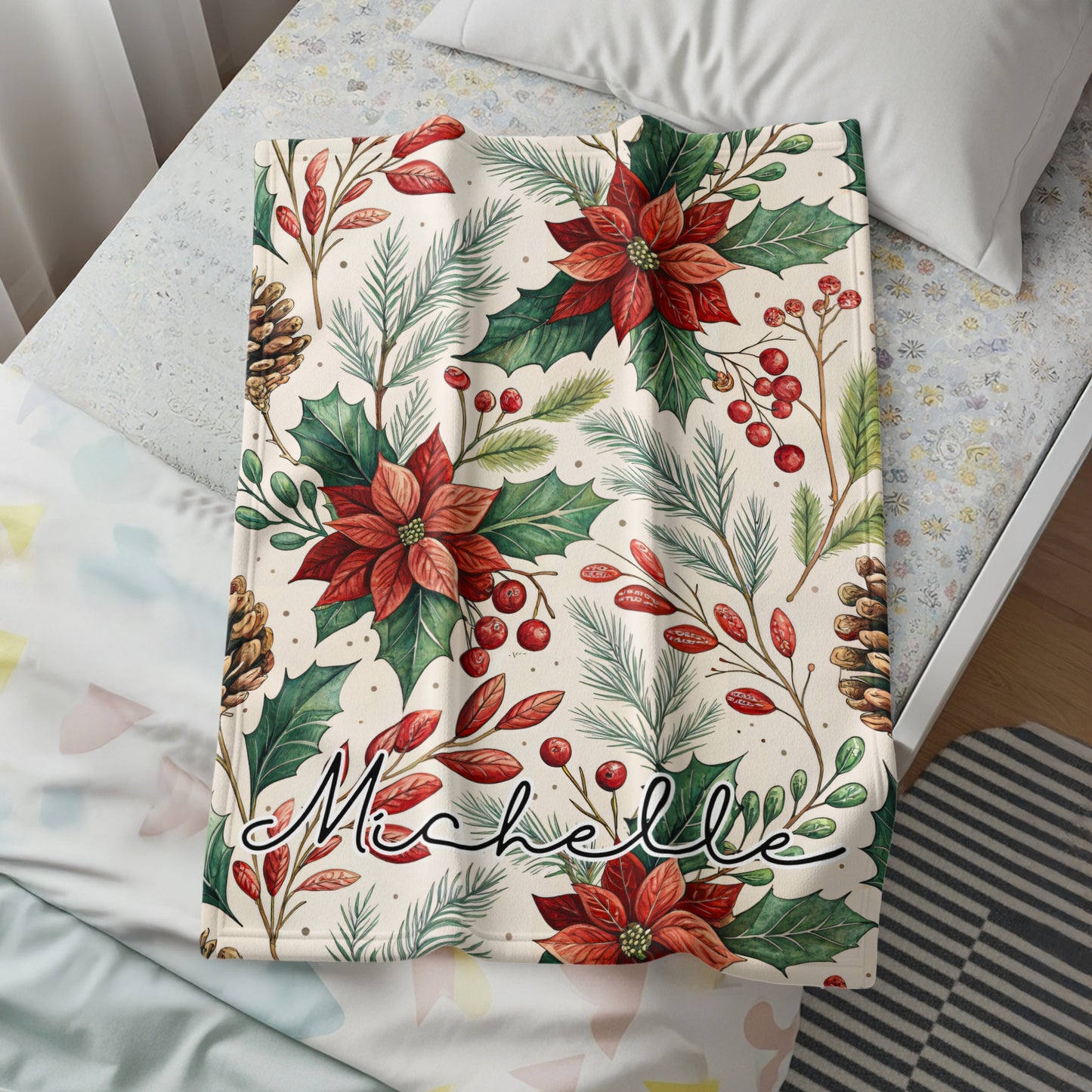Personalized Christmas Floral Design Blanket
