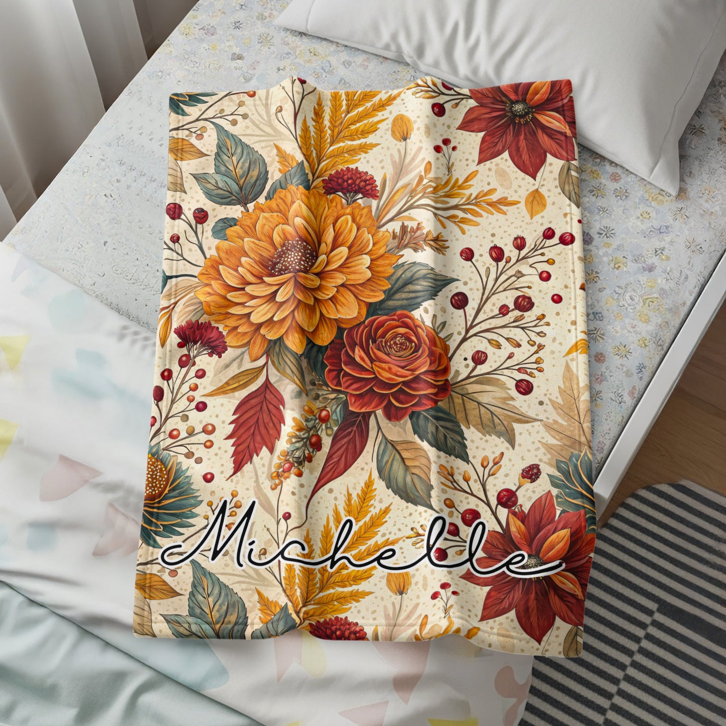 Personalized Floral Blanket with Name Michelle