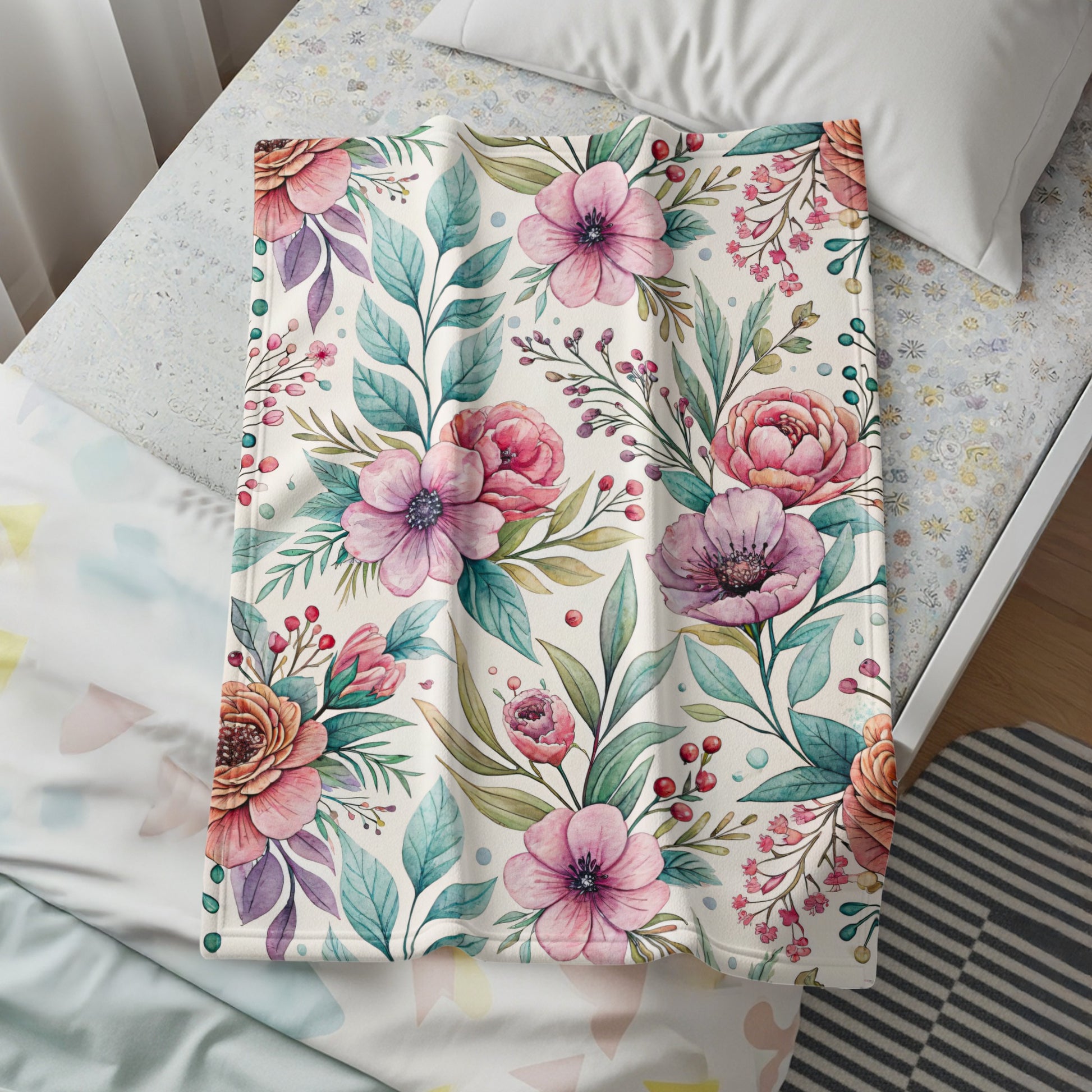 Floral Bouquet Artwork on Velveteen Plush Blankets - Walk Greener