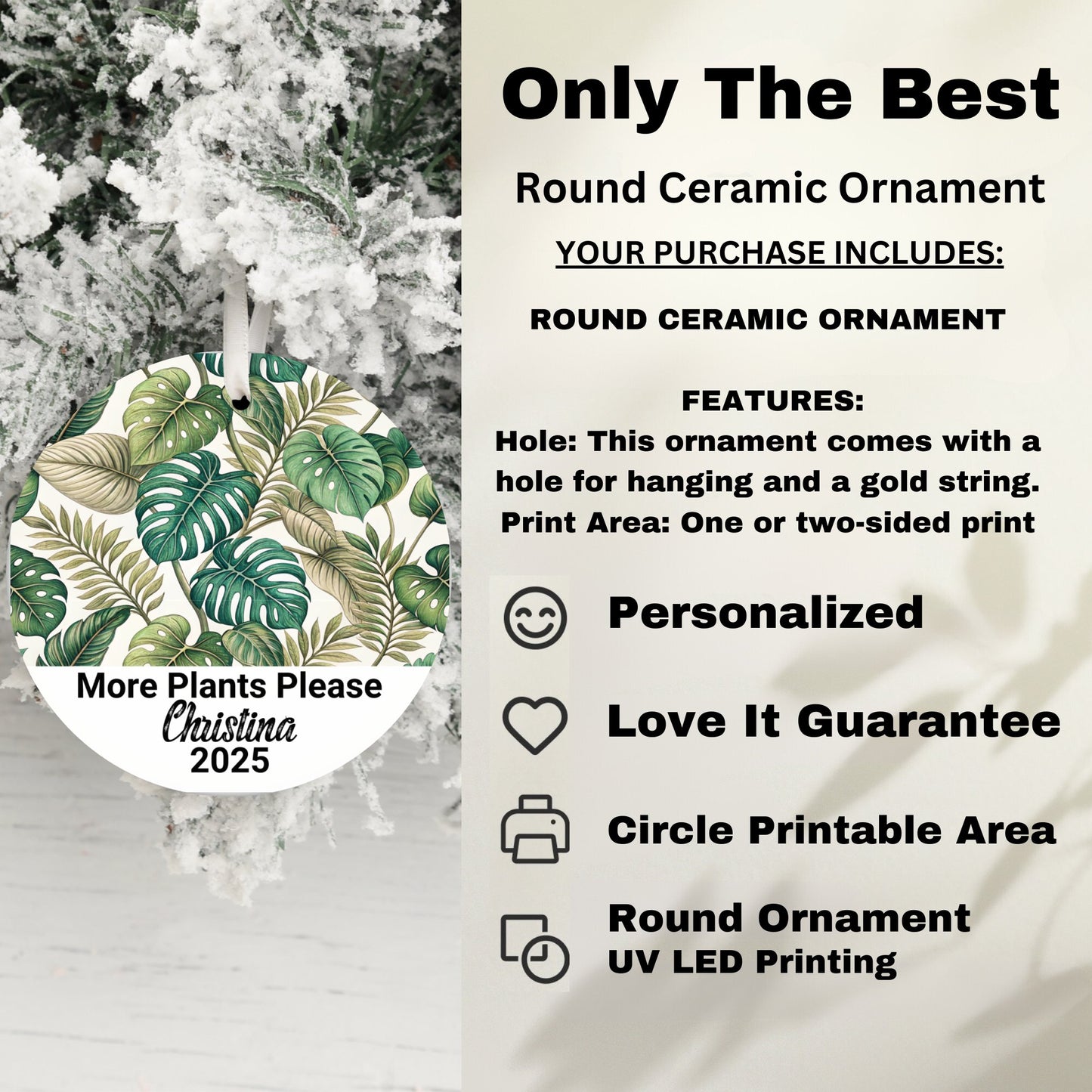 Leafy Personalized Christmas Round Ornament product