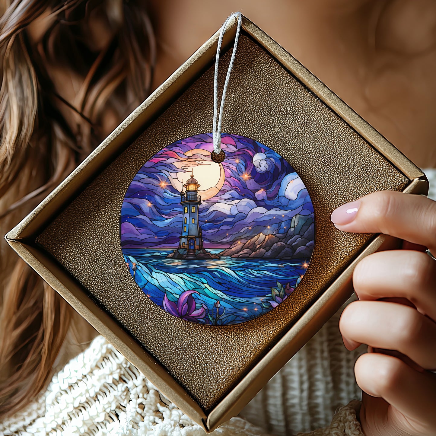 Lighthouse Under Night Sky Art Ornament product